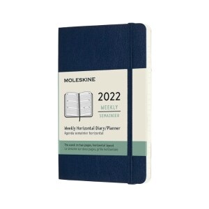 Moleskine 2022  Weekly Horizontal Planner, 12M, Pocket, Sapphire Blue, Soft Cover (3.5 x 5.5)