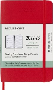 Moleskine 2023 Weekly Notebook Planner, 18M, Pocket, Scarlet Red, Soft Cover (3.5 x 5.5)