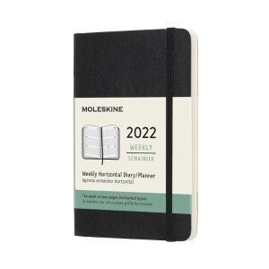 Moleskine 2022 Weekly Horizontal Planner, 12M,  Pocket, Black, Soft Cover (3.5 x 5.5)