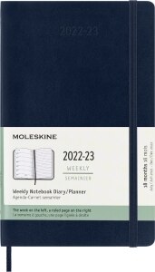 Moleskine 2023 Weekly Notebook Planner, 18M, Large, Sapphire Blue, Soft Cover (5 x 8.25)