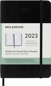 Moleskine 2023 Weekly Horizontal Planner, 12M, Pocket, Black, Soft Cover (3.5 x 5.5)